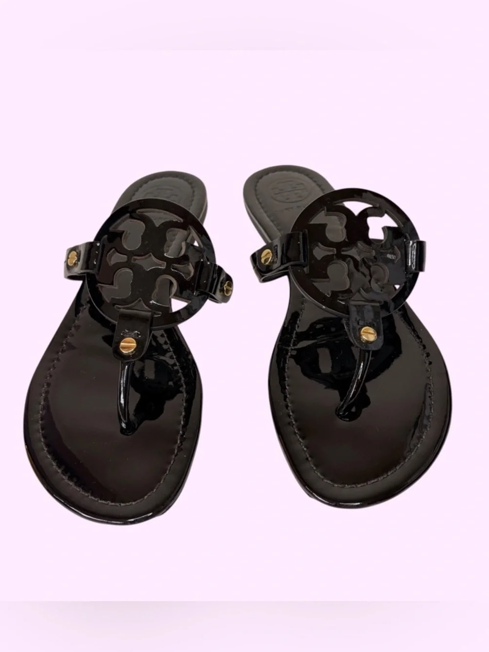 Tory Burch MILLER PATENT FLAT Thong SANDAL Black size 7.5 - Picture 2 of 8